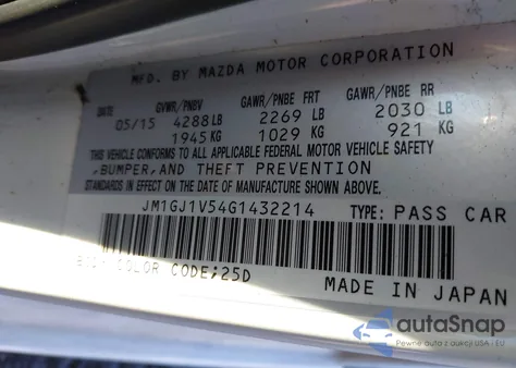 2016 Mazda Mazda6 I Touring z USA, uszkodzony, nr VIN JM1GJ1V54G1432214